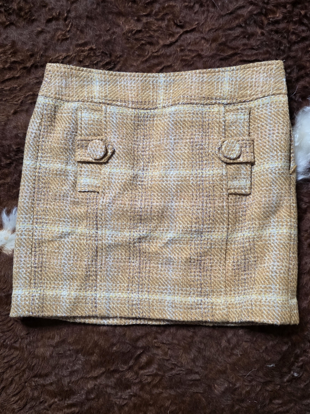 Banana Republic Tan Plaid Tweed Mini Skirt
